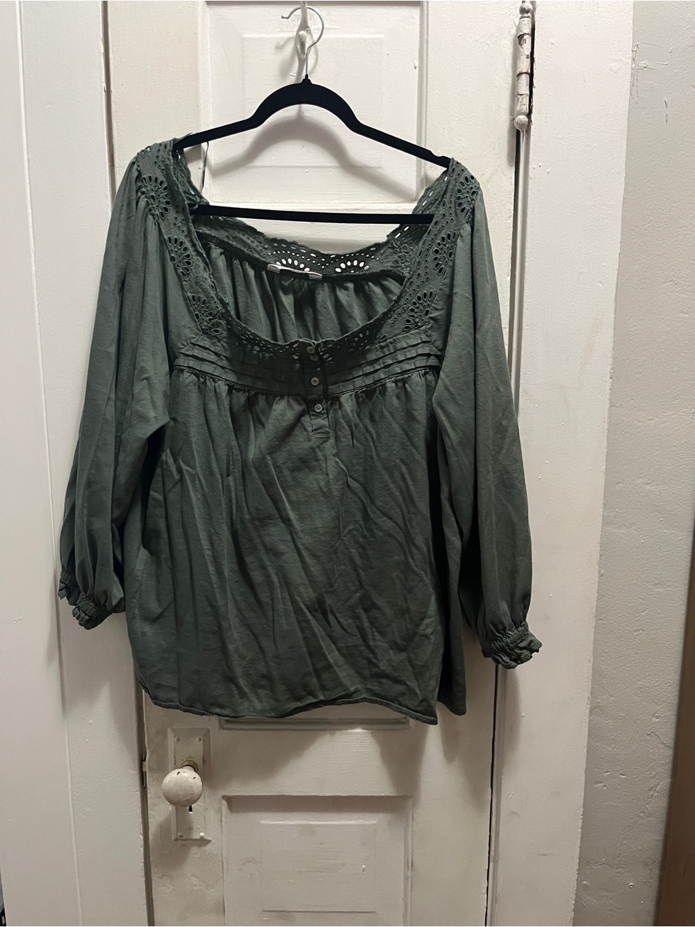 Women's Off Shoulder Trim Blouse - Olive Green